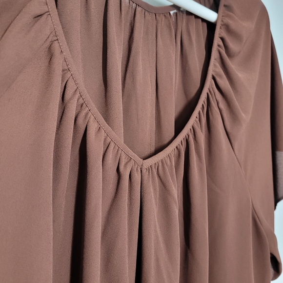 V-Neck Dress Blouse Brown 5X - Picture 3 of 7